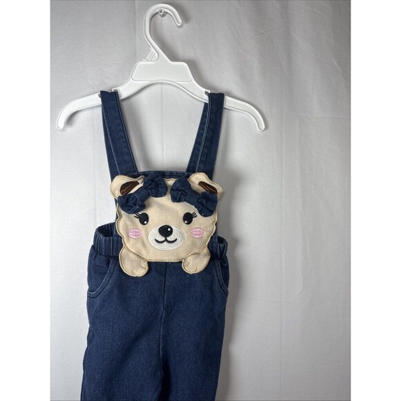 Unbranded Overalls Bear Design Distressed Flare Leg Size 9-12 M Preowned - Picture 2 of 11